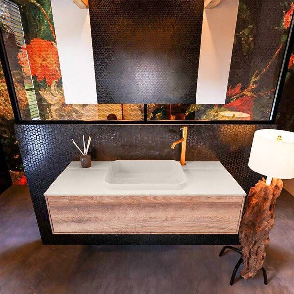 Mondiaz ERIN 120cm badmeubelset onderkast kleur Dark brown grey met 1 lade Wastafel RIDGE midden 1 kraangat kleur Urban ERIN11300