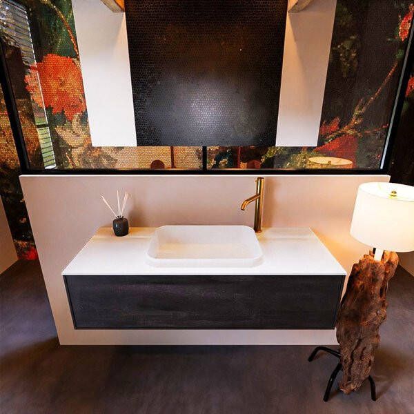 Mondiaz ERIN 120cm badmeubelset onderkast kleur Dark brown met 1 lade Wastafel RIDGE midden 1 kraangat kleur Urban ERIN11334