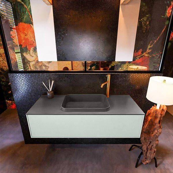 Mondiaz ERIN 120cm badmeubelset onderkast kleur Greey met 1 lade Wastafel RIDGE midden 1 kraangat kleur Urban ERIN10858