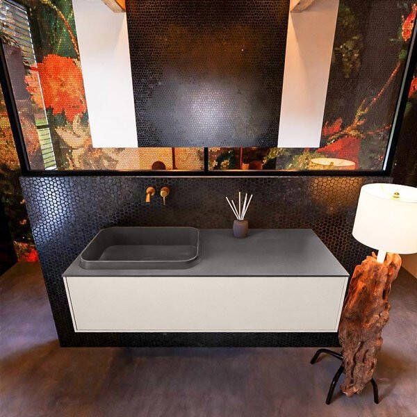 Mondiaz ERIN 120cm badmeubelset onderkast kleur Linen met 1 lade Wastafel RIDGE links zonder kraangaten kleur Linen ERIN12318