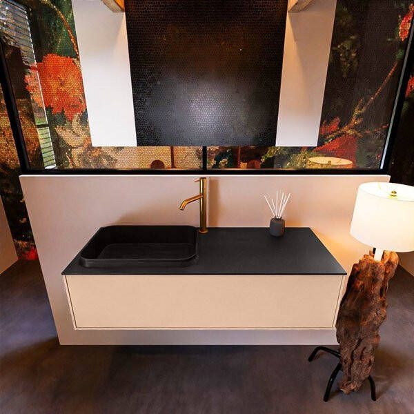 Mondiaz ERIN 120cm badmeubelset onderkast kleur Rosee met 1 lade Wastafel RIDGE links 1 kraangat kleur Dark grey ERIN11981