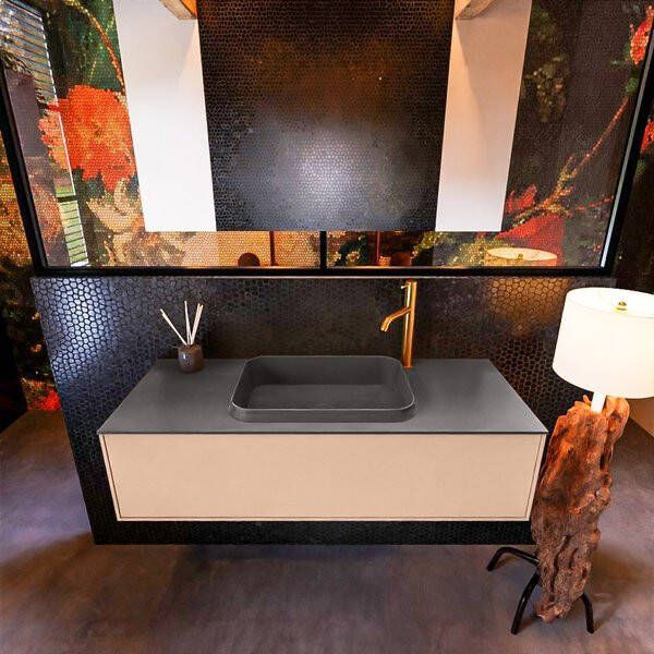 Mondiaz ERIN 120cm badmeubelset onderkast kleur Rosee met 1 lade Wastafel RIDGE midden 1 kraangat kleur Dark grey ERIN11980