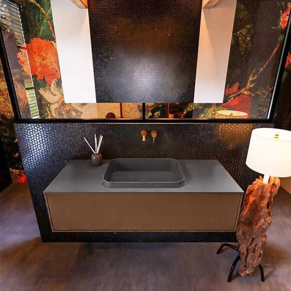 Mondiaz ERIN 120cm badmeubelset onderkast kleur Rust met 1 lade Wastafel RIDGE midden zonder kraangaten kleur Urban ERIN11059