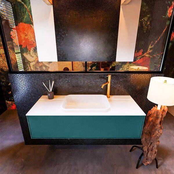 Mondiaz ERIN 120cm badmeubelset onderkast kleur Smag met 1 lade Wastafel RIDGE midden 1 kraangat kleur Linen ERIN12694