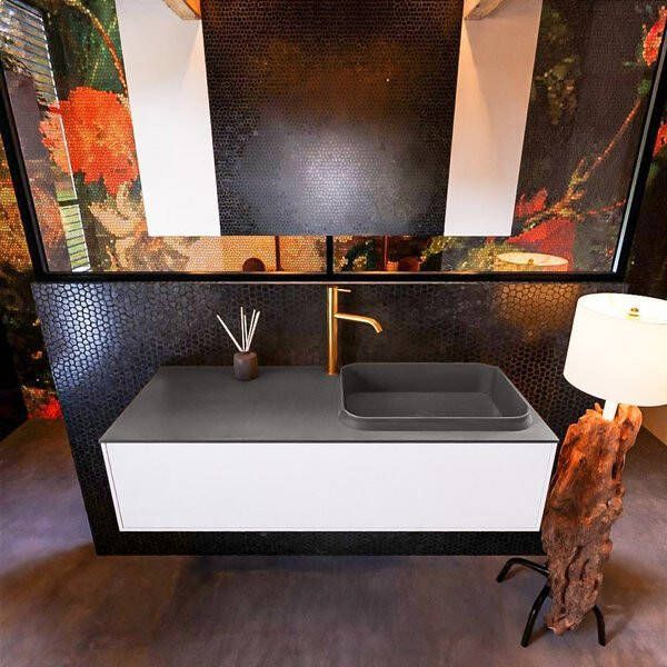 Mondiaz ERIN 120cm badmeubelset onderkast kleur Talc met 1 lade Wastafel RIDGE rechts 1 kraangat kleur Talc ERIN10010