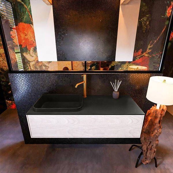 Mondiaz ERIN 120cm badmeubelset onderkast kleur Underlayment met 1 lade Wastafel RIDGE links 1 kraangat kleur Linen ERIN12899