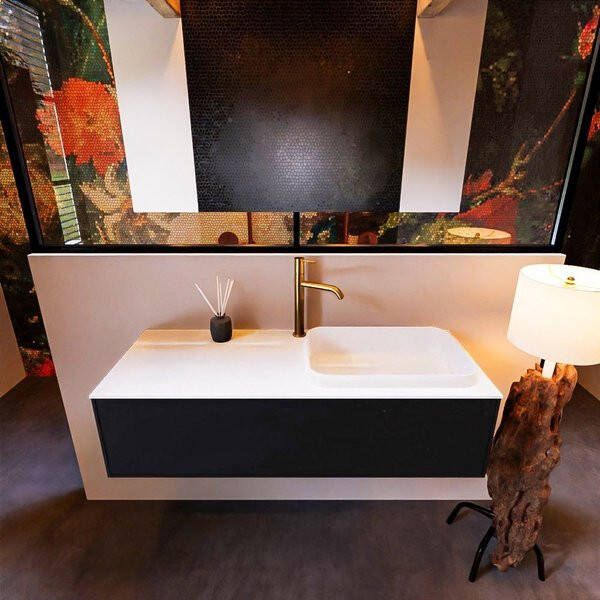 Mondiaz ERIN 120cm badmeubelset onderkast kleur Urban met 1 lade Wastafel RIDGE rechts 1 kraangat kleur Linen ERIN12288 - Foto 2