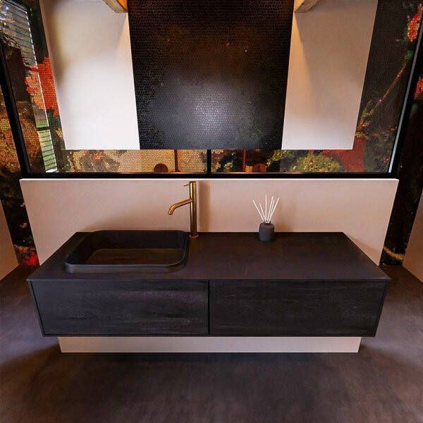 Mondiaz ERIN 150cm badmeubelset onderkast kleur Antracite met 2 lades Wastafel RIDGE links 1 kraangat kleur Linen ERIN12780 - Foto 2