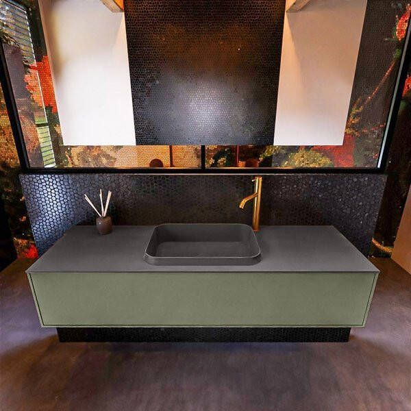 Mondiaz ERIN 150cm badmeubelset onderkast kleur Army met 1 lade Wastafel RIDGE midden 1 kraangat kleur Urban ERIN11035 - Foto 2