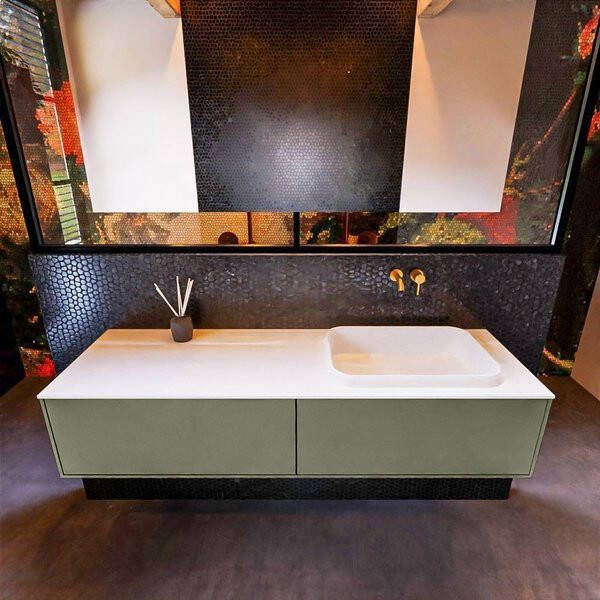 Mondiaz ERIN 150cm badmeubelset onderkast kleur Army met 2 lades Wastafel RIDGE rechts zonder kraangaten kleur Urban ERIN11044