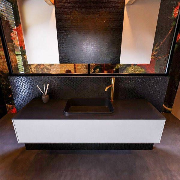 Mondiaz ERIN 150cm badmeubelset onderkast kleur Cale met 1 lade Wastafel RIDGE midden 1 kraangat kleur Linen ERIN12463