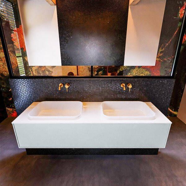 Mondiaz ERIN 150cm badmeubelset onderkast kleur Clay met 1 lade Wastafel RIDGE dubbel zonder kraangaten kleur Urban ERIN10898