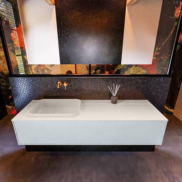 Mondiaz ERIN 150cm badmeubelset onderkast kleur Clay met 1 lade Wastafel RIDGE links zonder kraangaten kleur Talc ERIN10148