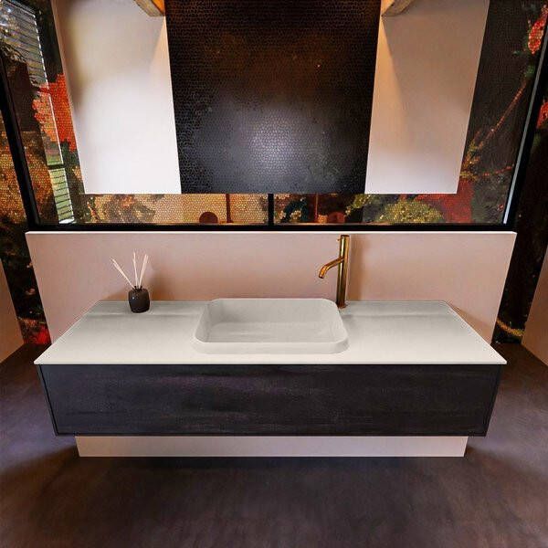 Mondiaz ERIN 150cm badmeubelset onderkast kleur Dark brown met 1 lade Wastafel RIDGE midden 1 kraangat kleur Dark grey ERIN12089