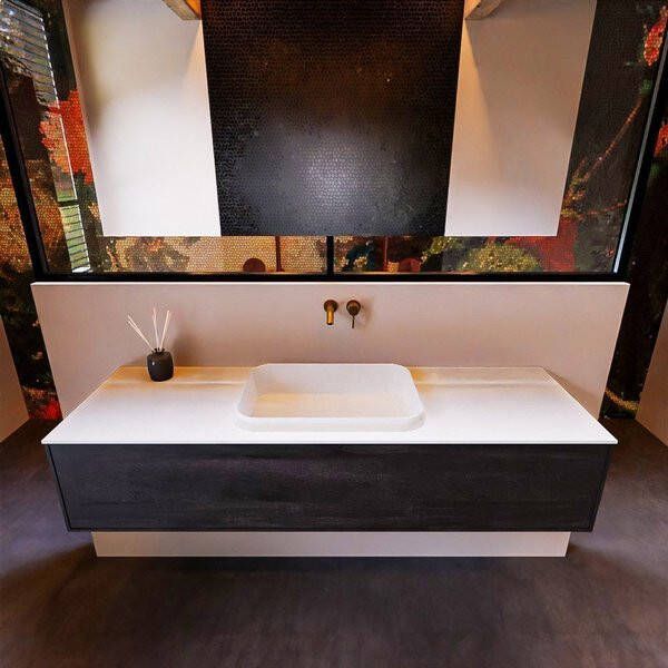 Mondiaz ERIN 150cm badmeubelset onderkast kleur Dark brown met 1 lade Wastafel RIDGE midden zonder kraangaten kleur Linen ERIN12833 - Foto 2