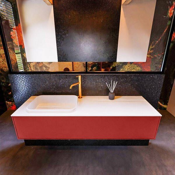 Mondiaz ERIN 150cm badmeubelset onderkast kleur Fire met 1 lade Wastafel RIDGE links 1 kraangat kleur Urban ERIN11104