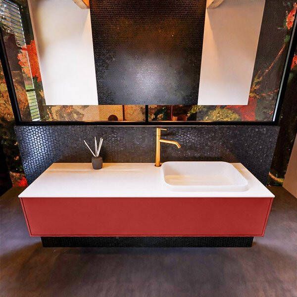 Mondiaz ERIN 150cm badmeubelset onderkast kleur Fire met 1 lade Wastafel RIDGE rechts 1 kraangat kleur Urban ERIN11105