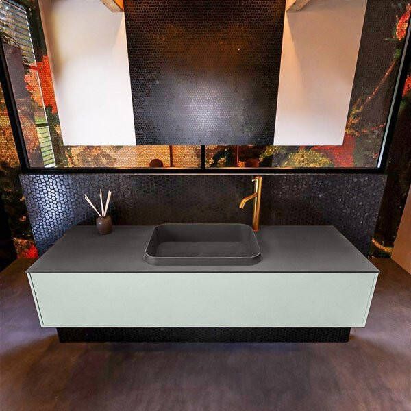 Mondiaz ERIN 150cm badmeubelset onderkast kleur Greey met 1 lade Wastafel RIDGE midden 1 kraangat kleur Dark grey ERIN11613