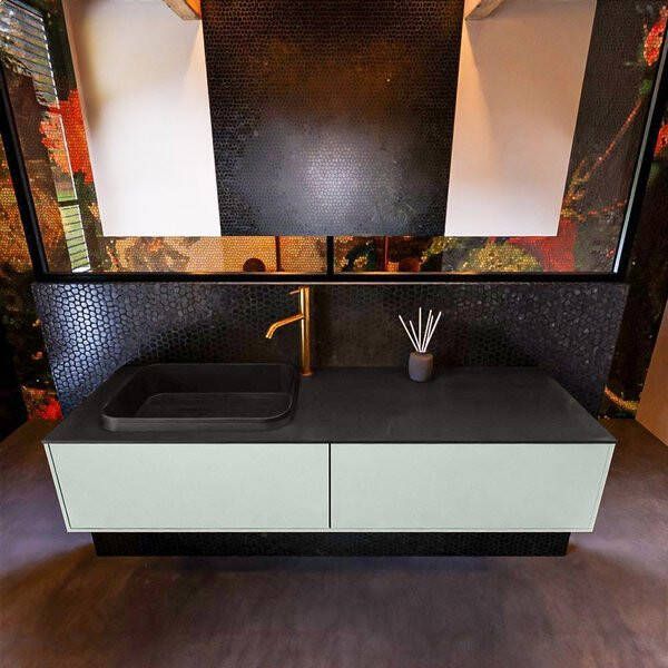 Mondiaz ERIN 150cm badmeubelset onderkast kleur Greey met 2 lades Wastafel RIDGE links 1 kraangat kleur Dark grey ERIN11624