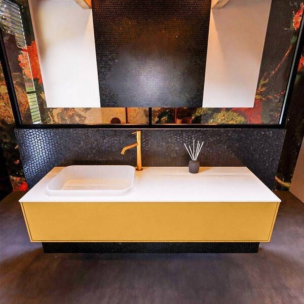 Mondiaz ERIN 150cm badmeubelset onderkast kleur Ocher met 1 lade Wastafel RIDGE links 1 kraangat kleur Dark grey ERIN11920 - Foto 2