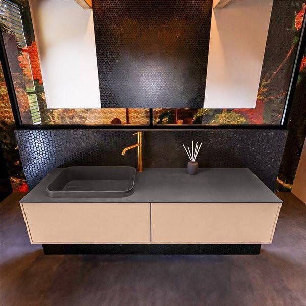 Mondiaz ERIN 150cm badmeubelset onderkast kleur Rosee met 2 lades Wastafel RIDGE links 1 kraangat kleur Urban ERIN11250