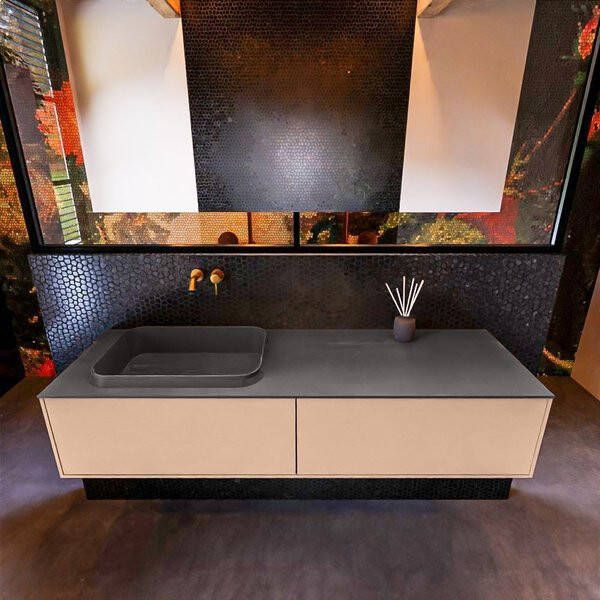 Mondiaz ERIN 150cm badmeubelset onderkast kleur Rosee met 2 lades Wastafel RIDGE links zonder kraangaten kleur Linen ERIN12743