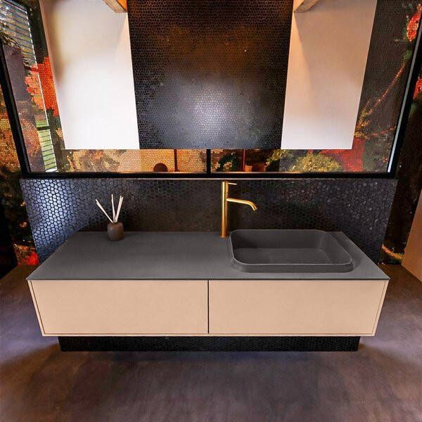 Mondiaz ERIN 150cm badmeubelset onderkast kleur Rosee met 2 lades Wastafel RIDGE rechts 1 kraangat kleur Linen ERIN12747