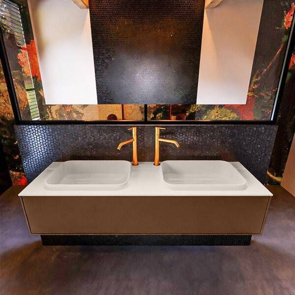 Mondiaz ERIN 150cm badmeubelset onderkast kleur Rust met 1 lade Wastafel RIDGE dubbel 2 kraangaten kleur Talc ERIN10324