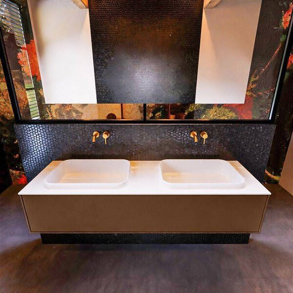 Mondiaz ERIN 150cm badmeubelset onderkast kleur Rust met 1 lade Wastafel RIDGE dubbel zonder kraangaten kleur Dark grey ERIN11816