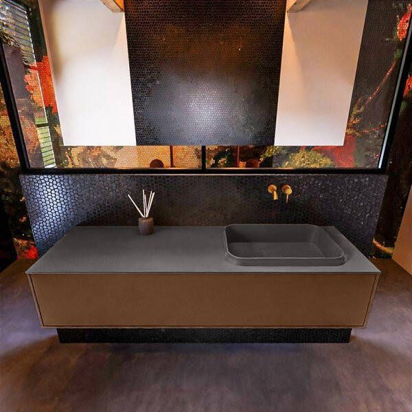 Mondiaz ERIN 150cm badmeubelset onderkast kleur Rust met 1 lade Wastafel RIDGE rechts zonder kraangaten kleur Talc ERIN10319