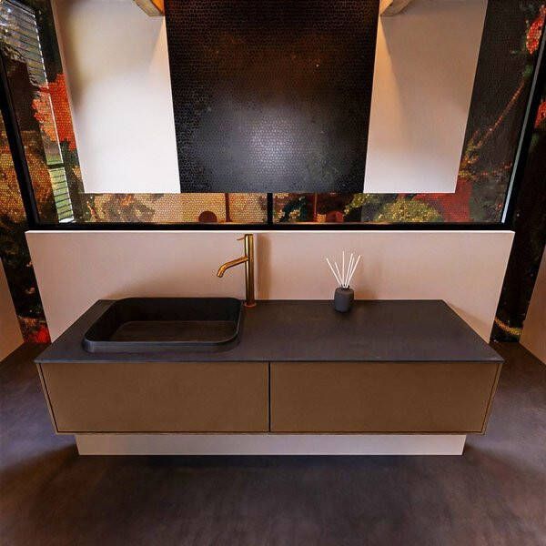 Mondiaz ERIN 150cm badmeubelset onderkast kleur Rust met 2 lades Wastafel RIDGE links 1 kraangat kleur Linen ERIN12576 - Foto 2