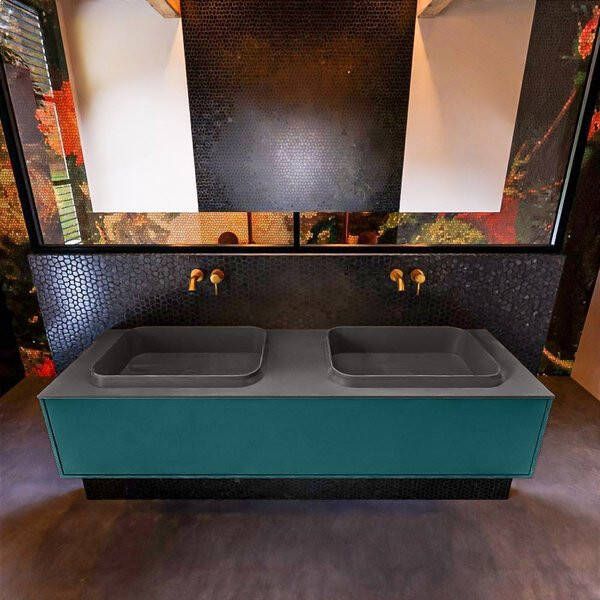 Mondiaz ERIN 150cm badmeubelset onderkast kleur Smag met 1 lade Wastafel RIDGE dubbel zonder kraangaten kleur Urban ERIN11204