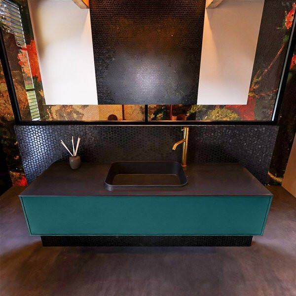 Mondiaz ERIN 150cm badmeubelset onderkast kleur Smag met 1 lade Wastafel RIDGE midden 1 kraangat kleur Dark grey ERIN11953