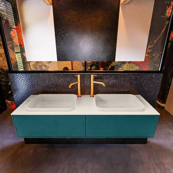 Mondiaz ERIN 150cm badmeubelset onderkast kleur Smag met 2 lades Wastafel RIDGE dubbel 2 kraangaten kleur Talc ERIN10470 - Foto 2