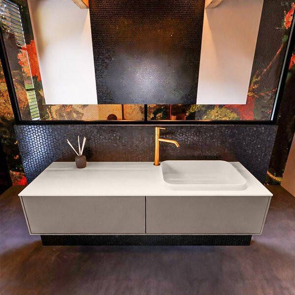 Mondiaz ERIN 150cm badmeubelset onderkast kleur Smoke met 2 lades Wastafel RIDGE rechts 1 kraangat kleur Talc ERIN10197 - Foto 2