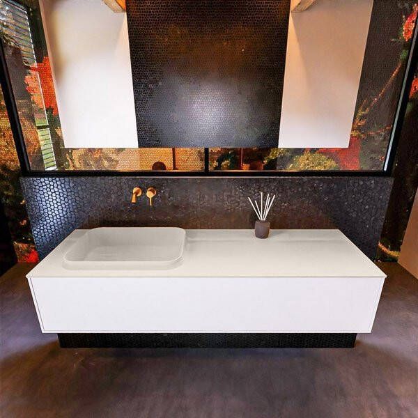 Mondiaz ERIN 150cm badmeubelset onderkast kleur Talc met 1 lade Wastafel RIDGE links zonder kraangaten kleur Urban ERIN10760