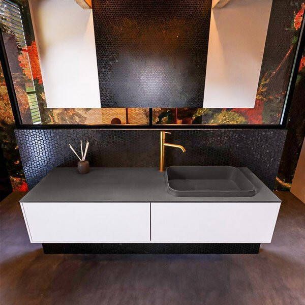 Mondiaz ERIN 150cm badmeubelset onderkast kleur Talc met 2 lades Wastafel RIDGE rechts 1 kraangat kleur Linen ERIN12271