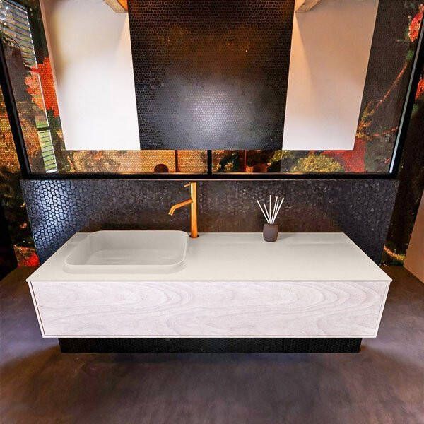 Mondiaz ERIN 150cm badmeubelset onderkast kleur Underlayment met 1 lade Wastafel RIDGE links 1 kraangat kleur Linen ERIN12906