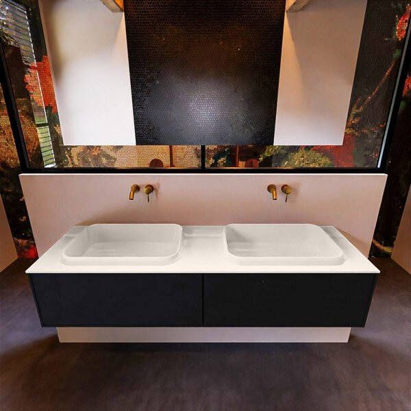 Mondiaz ERIN 150cm badmeubelset onderkast kleur Urban met 2 lades Wastafel RIDGE dubbel zonder kraangaten kleur Linen ERIN12303