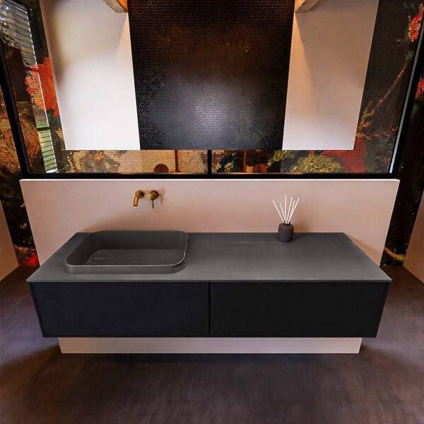 Mondiaz ERIN 150cm badmeubelset onderkast kleur Urban met 2 lades Wastafel RIDGE links zonder kraangaten kleur Linen ERIN12301 - Foto 2