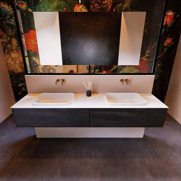 Mondiaz ERIN 200cm badmeubelset onderkast kleur Antracite met 2 lades Wastafel RIDGE dubbel zonder kraangaten kleur Urban ERIN11289 - Foto 2