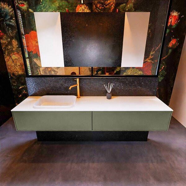 Mondiaz ERIN 200cm badmeubelset onderkast kleur Army met 2 lades Wastafel RIDGE links 1 kraangat kleur Dark grey ERIN11800