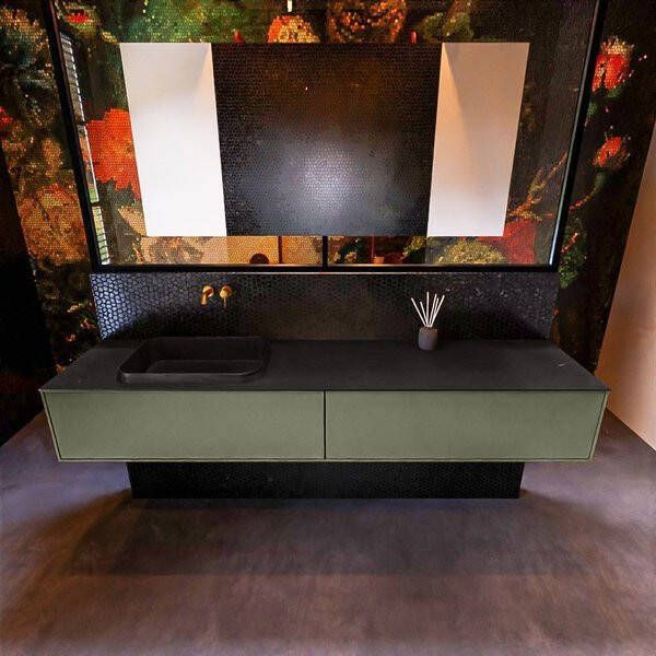 Mondiaz ERIN 200cm badmeubelset onderkast kleur Army met 2 lades Wastafel RIDGE links zonder kraangaten kleur Urban ERIN11049