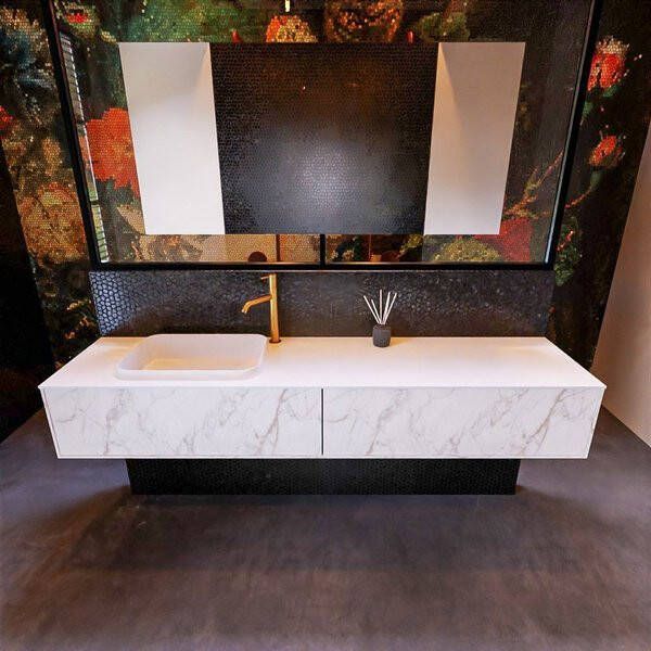Mondiaz ERIN 200cm badmeubelset onderkast kleur carrara met 2 lades Wastafel RIDGE links 1 kraangat kleur Talc ERIN10746