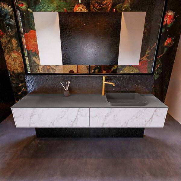 Mondiaz ERIN 200cm badmeubelset onderkast kleur carrara met 2 lades Wastafel RIDGE rechts 1 kraangat kleur Talc ERIN10747