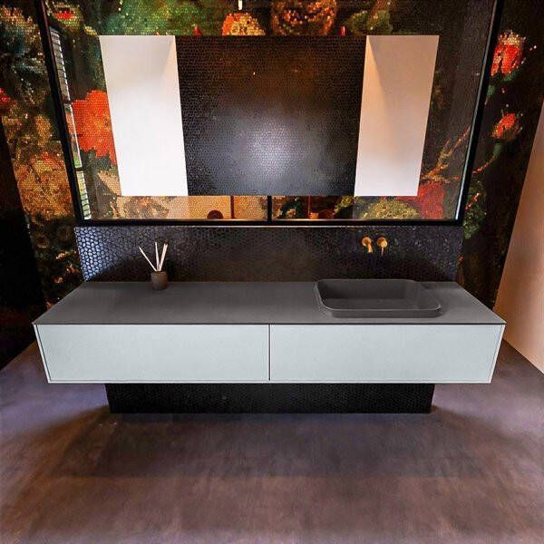 Mondiaz ERIN 200cm badmeubelset onderkast kleur Clay met 2 lades Wastafel RIDGE rechts zonder kraangaten kleur Linen ERIN12410