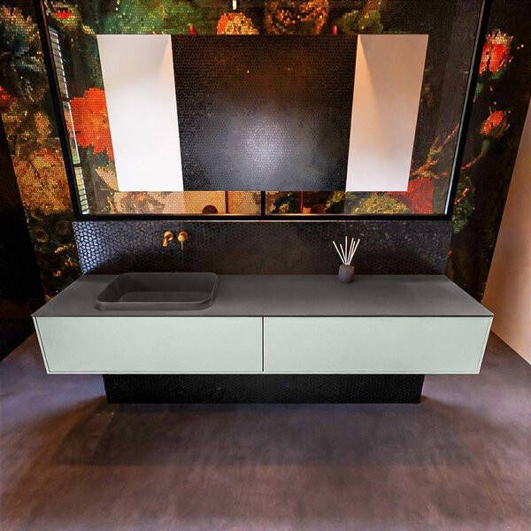 Mondiaz ERIN 200cm badmeubelset onderkast kleur Greey met 2 lades Wastafel RIDGE links zonder kraangaten kleur Talc ERIN10131