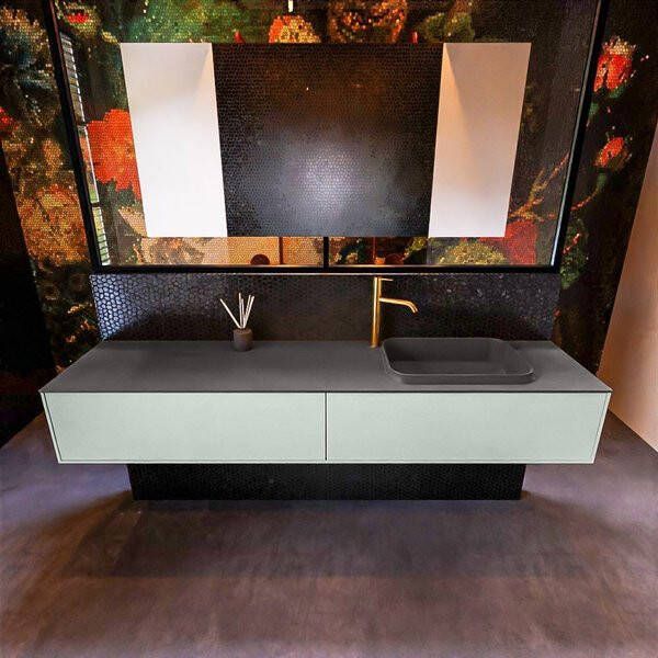 Mondiaz ERIN 200cm badmeubelset onderkast kleur Greey met 2 lades Wastafel RIDGE rechts 1 kraangat kleur Dark grey ERIN11631