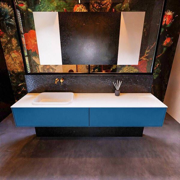 Mondiaz ERIN 200cm badmeubelset onderkast kleur Jeans met 2 lades Wastafel RIDGE links zonder kraangaten kleur Dark grey ERIN11899