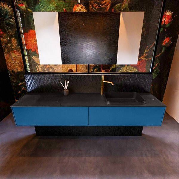 Mondiaz ERIN 200cm badmeubelset onderkast kleur Jeans met 2 lades Wastafel RIDGE rechts 1 kraangat kleur Dark grey ERIN11903